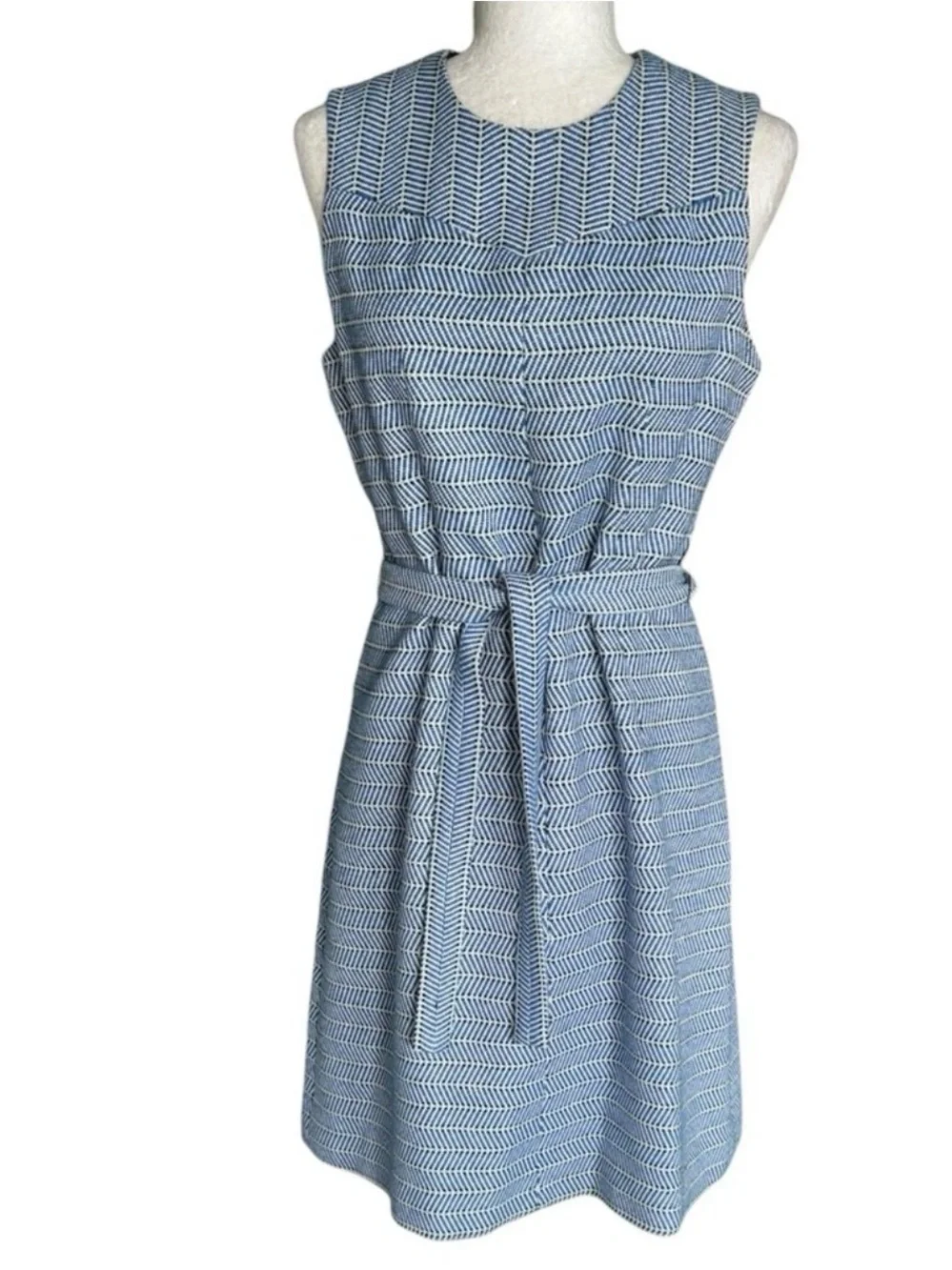 J. Crew Light Blue Sleeveless Belted Shift Dress